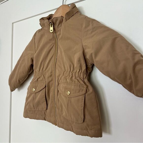 H&M Jacket Girls Puff Puffer Coat Winter Beige 12M Months Full Zip Pockets - Picture 3 of 12